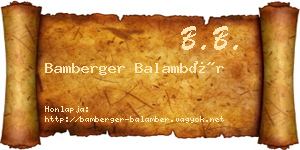 Bamberger Balambér névjegykártya
